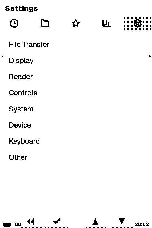 The device home screen, Settings tab open.