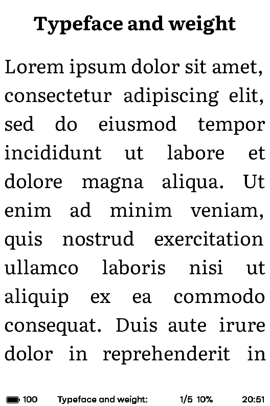 A book page open on the device, Literata typeface, strokes at the default ink weight.
